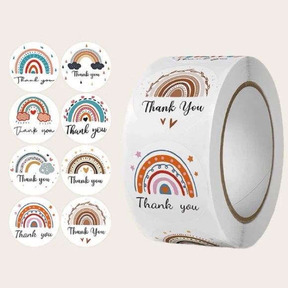 Other - 500 Ct. Boho Rainbow Thank You Stickers Roll